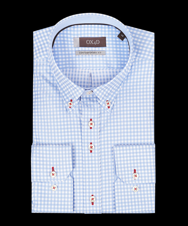 Blauw-wit geruit oxford overhemd met button-down
