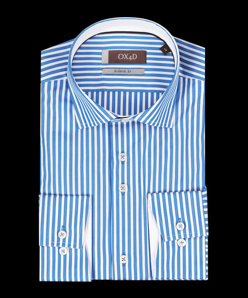 Royal blauw gestreept overhemd (Extra lange mouwen)