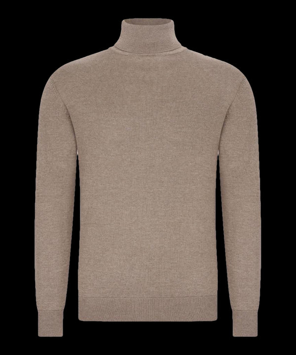 Zandkleurige coltrui met geribde kraag